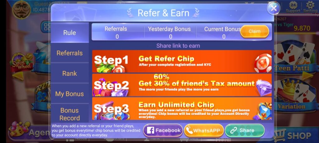 Invite Your Friends & Earn Money In Teen Patti Party App